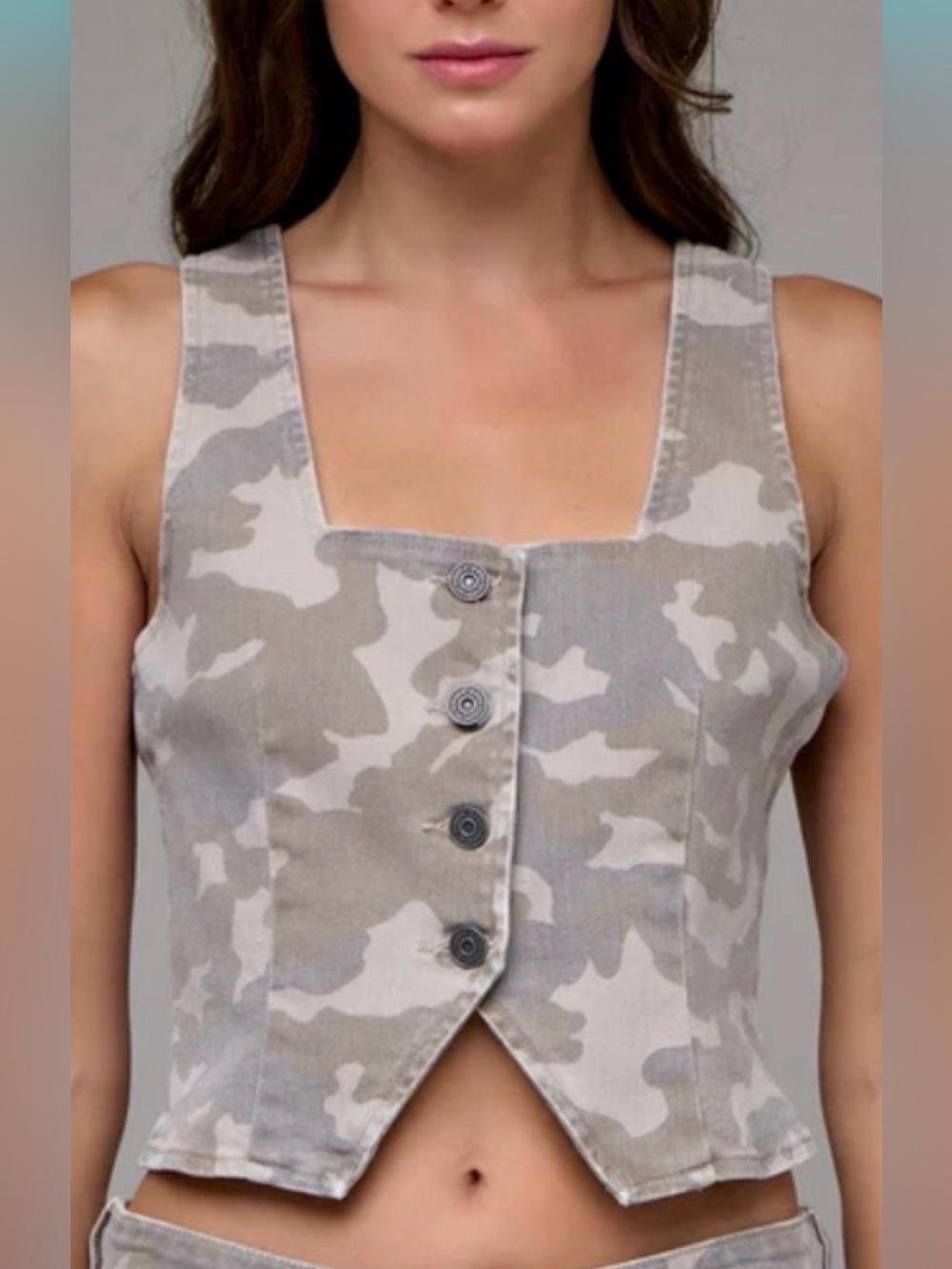 HIDDEN REBEL TAN CAMO BUTTON UP TANK